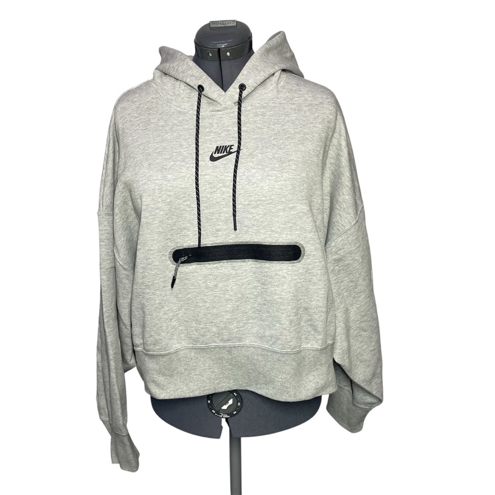New Nike Tech Fleece Over Oversized Crop Sweatshirt Hoodie Large L Grey DR4973